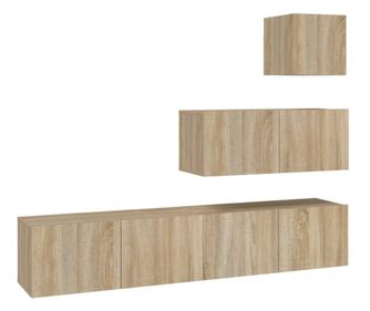 Set dulap TV, 4 piese, stejar sonoma, lemn prelucrat
