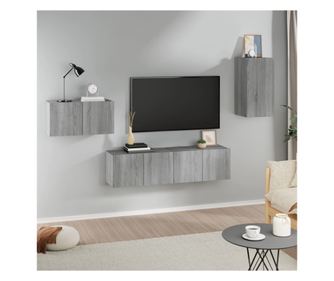 Set dulapuri TV, 4 piese, gri sonoma, lemn prelucrat