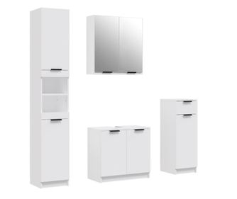 Комплект мебели за баня от 4 части, бял, инженерно дърво