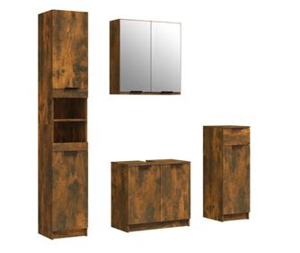 Set dulapuri de baie, 4 piese, stejar fumuriu, lemn prelucrat