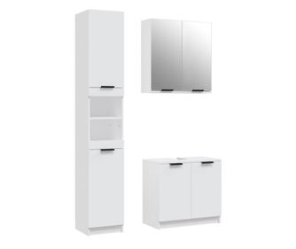 Комплект мебели за баня от 3 части, бял, инженерно дърво