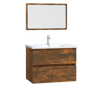 Set mobilier de baie, 2 piese, stejar fumuriu, lemn prelucrat