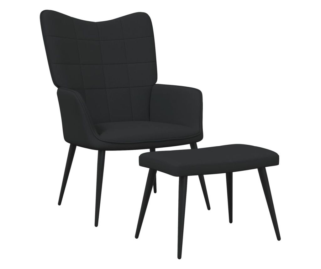 Stolica za opuštanje s osloncem za noge crna od tkanine 