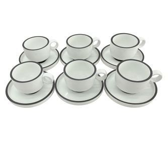 CULINARO HELLA WHITE Set 6 cesti cu farfurioare pentru ceai, 200ml, culoare alba, din portelan