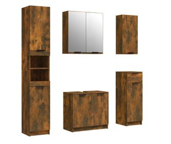 Set dulapuri de baie, 5 piese, stejar fumuriu, lemn prelucrat