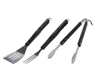 Set ustensile gratar Vaggan, otel inoxidabil/lemn, 50/46/54.5 cm, argintiu/negru