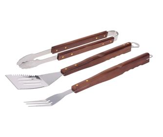 Set ustensile gratar Vaggan, otel inoxidabil/lemn, 50/46/54.5 cm, argintiu/maro