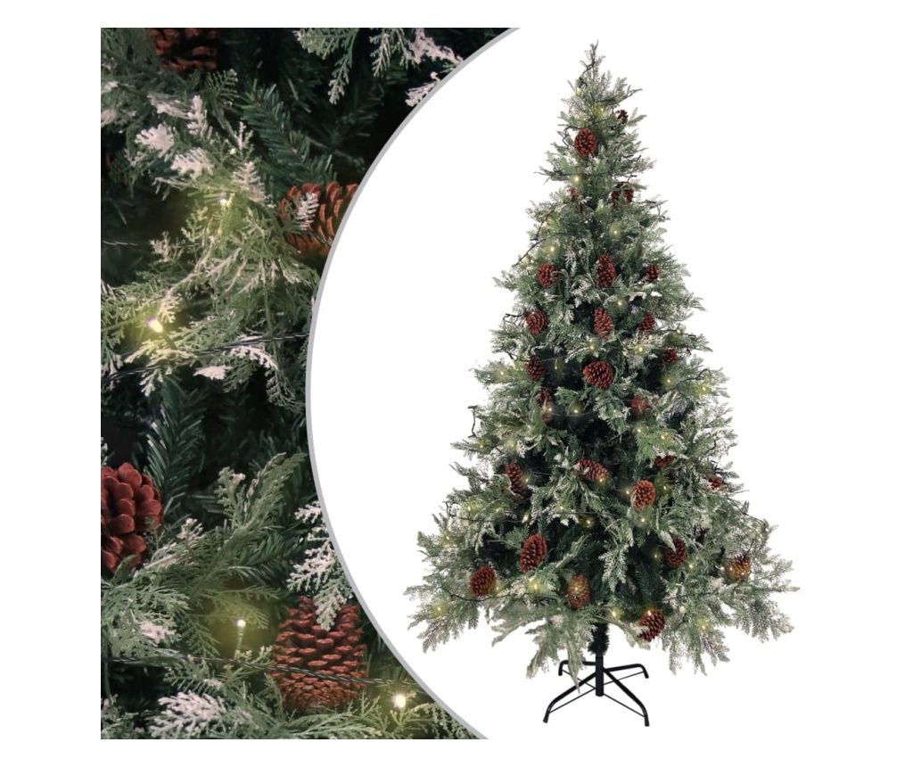 Božićno drvce s LED svjetlima i češerima zeleno 195 cm PVC i PE 