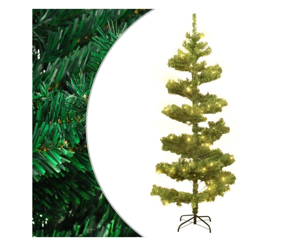 Brad de Crăciun ondulat cu suport și LED-uri verde 180 cm PVC