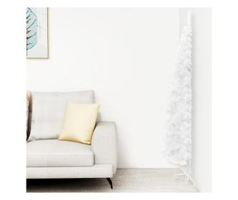 Polovica tankog božićnog drvca s postoljem, bijela, 180 cm