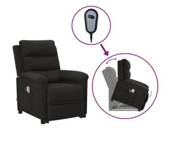 Masazni fotelj z nagibom in dvigom, črn, tekstilni material