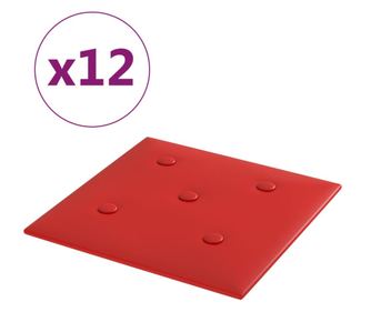 Стенни панели 12 бр виненочервени 30x30 см изкуствена кожа