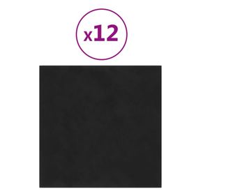 Stenski paneli 12 kosov črni 30x30 cm žamet 1,08 m²