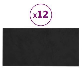 Stenski paneli 12 kosov črni 30x15 cm žamet 0,54 m²