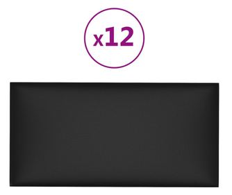 Stenski paneli 12 kosov črni 60x30 cm umetno usnje 2,16 m²