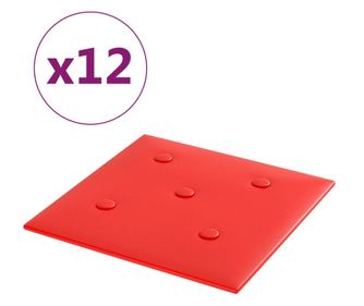 Стенни панели 12 бр червени 30x30 см изкуствена кожа 1,08 м²
