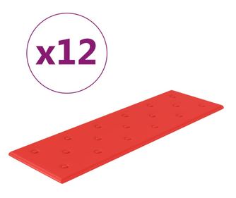 Стенни панели 12 бр червени 90x30 см изкуствена кожа 3,24 м²