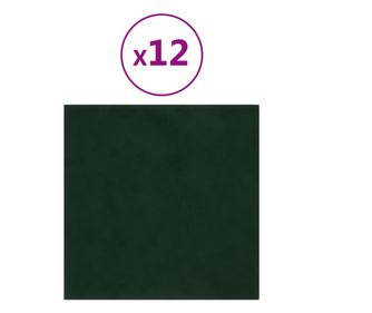 12 db sötétzöld bársony fali panel 30 x 30 cm 1,08 m²