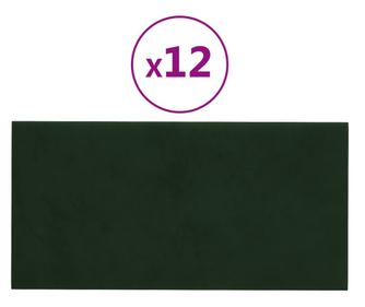 Stenski paneli 12 kosov temno zeleni 60x30 cm žamet 2,16 m²