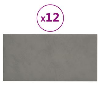 Stenski paneli 12 kosov svetlo sivi 60x30 cm žamet 2,16 m²