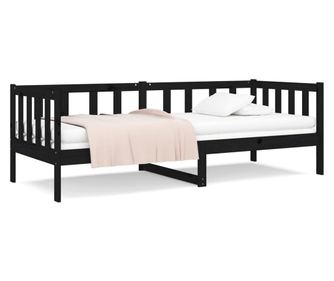 Дневно легло, черно, 90x190 см, борово дърво масив