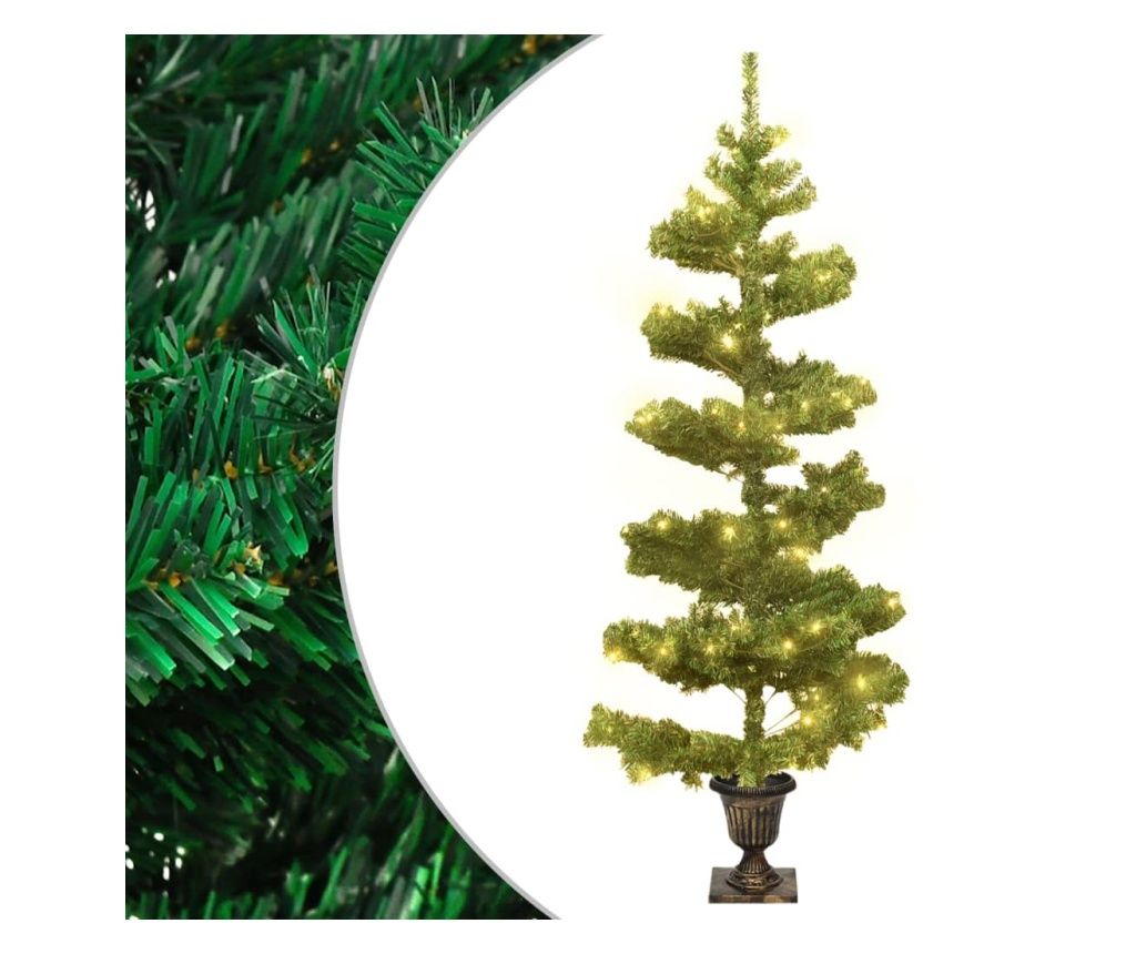 Wavy Christmas Tree with Pot and Green LEDs 120 cm PVC