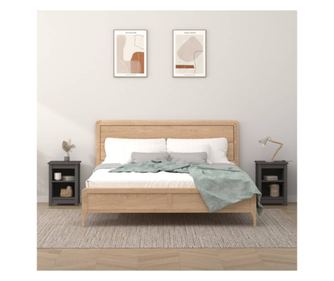 κομοδίνα, 2 τεμ., γκρι, 40x35x55 εκ., μασίφ ξύλο πεύκου