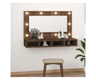 Гардероб с огледало и LED, дъб кафяв, 90x31,5x62 см