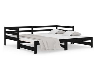 Dnevni ležaj na izvlačenje crni 2x(90x190) cm masivna borovina