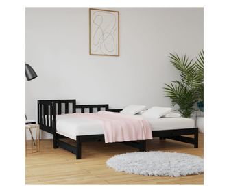 Черно разтегателно канапе 2x(80x200) см масивна борова дървесина