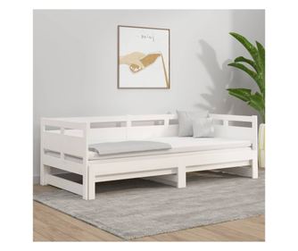 Разтегателно единично легло, бяло, 2x(80x200) см, масивна борова дървесина
