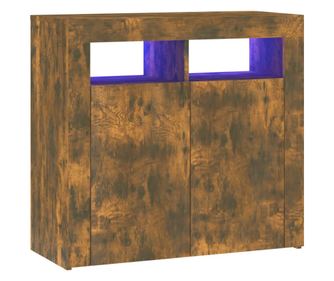 füstös tölgyszínű tálalószekrény LED-ekkel 80 x 35 x 75 cm