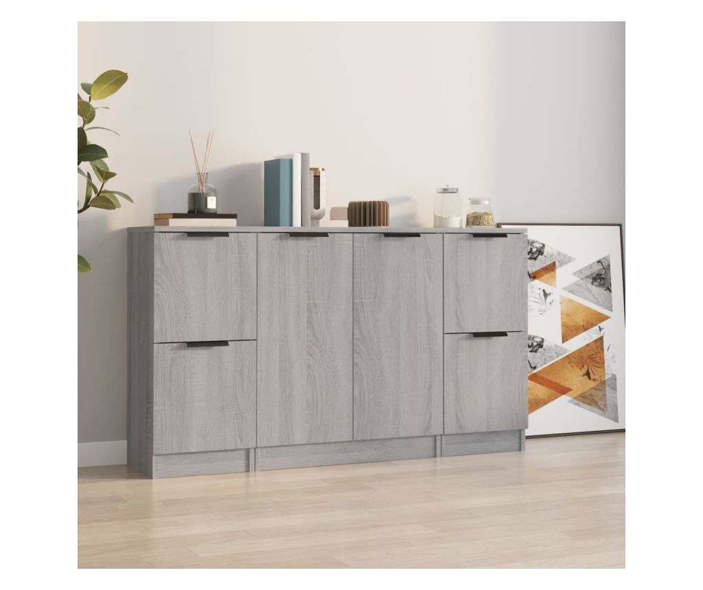 Servante, 3 buc., gri sonoma, lemn prelucrat