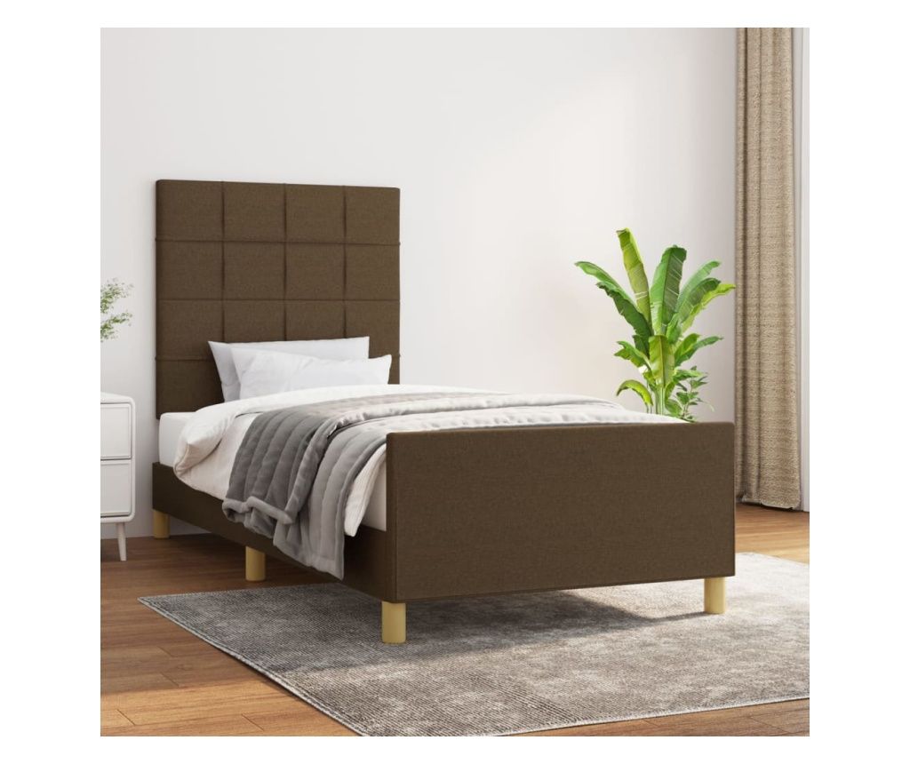 Okvir za krevet s uzglavljem, tamnosmeđi, 100x200 cm, tekstil