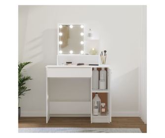 Toaletní stolek s LED, bílý, 86,5x35x136 cm