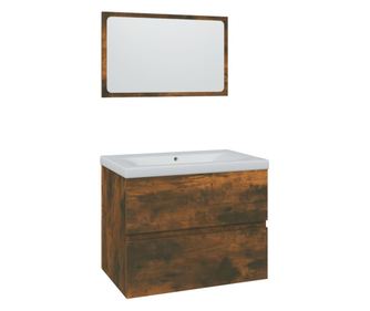 Set de mobilier de baie, stejar fumuriu, lemn prelucrat