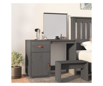 Toaletni stolić, siva, 95x50x134 cm, masivno borovo drvo