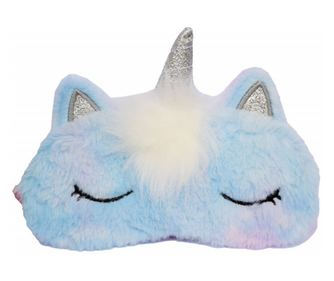Masca pentru dormit sau calatorie, cu gel detasabil, Pufo Little Unicorn, 20 cm, albastru