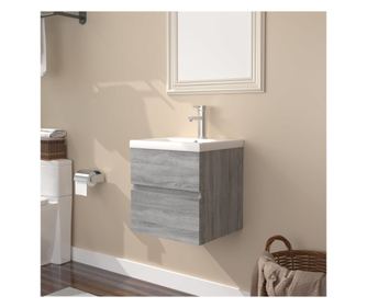 Ormarić za umivaonik s ugrađenim umivaonikom sivi sonoma obrađeno drvo