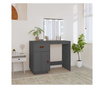 Toaletni stolić s LED-om, siva, 95x50x133,5 cm, masivno borovo drvo