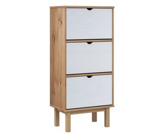 Ormarić za cipele s 3 ladice smeđe-bijeli od masivne borovine