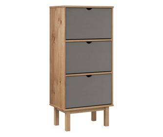 Ormarić za cipele s 3 ladice smeđe-sivi od masivne borovine