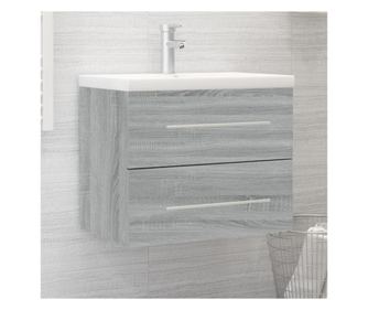 Ormarić za umivaonik s ugrađenim umivaonikom siva sonoma obrađeno drvo