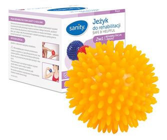 Minge Sanity Safe & Helpful, 2 in 1, pentru reabilitare si masaj, 8 cm, tip arici, Galben