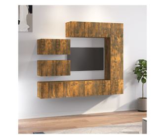 Set TV omare, 8 delov, dimljen hrast, obdelano les.