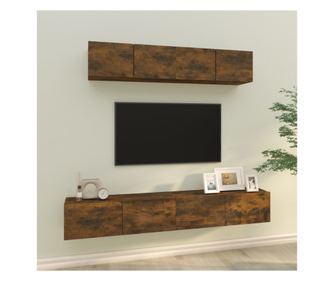 4 részes füstölt tölgy TV-szekrény készlet, feldolgozott fa