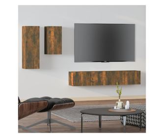 TV omarica, komplet, 4 kosi, dimljen hrast, konstruiran les