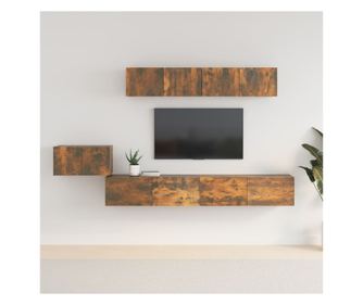 TV omarica, komplet 5 kosov, dimljen hrast, Konstruiran les