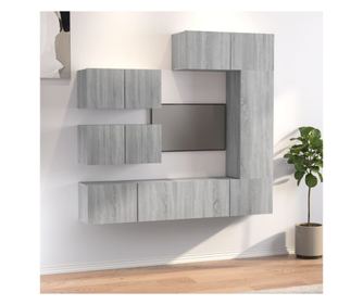 Set TV komode, 6 delov, siva sonoma, obdelano les.