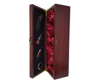 Cutie pentru Sticla de Vin cu 4 accesorii, Lemn